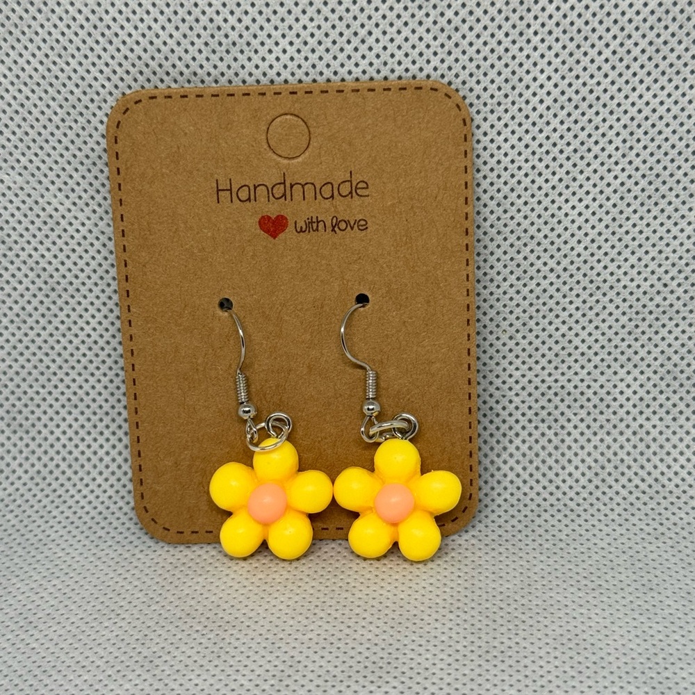 Handmade Yellow and Pink Flower Earrings